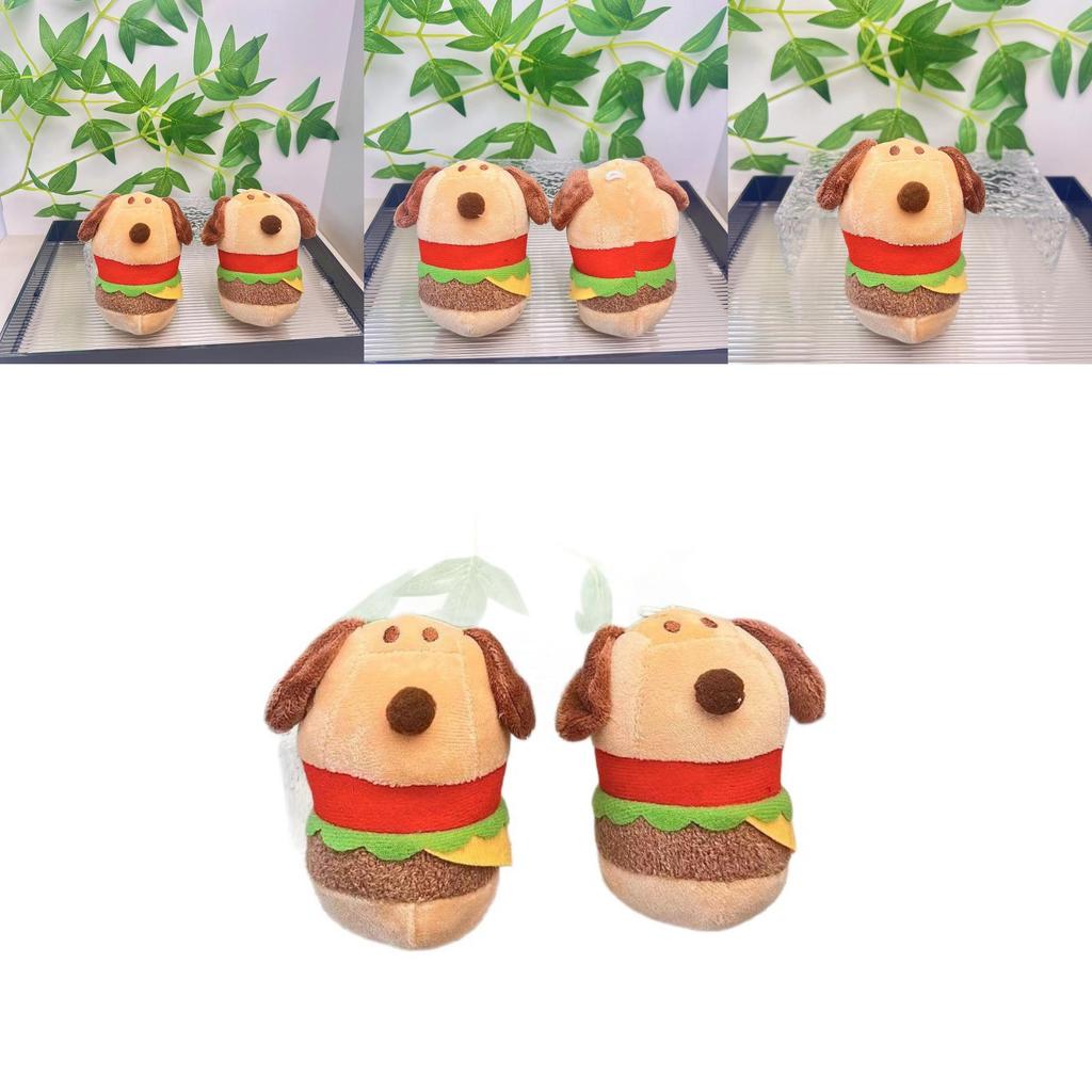 Adorable Creative Plush Hamburger Dog Keychain Cute Stuffed Toy Keyring For Students