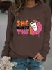 European & American Women's Casual Autumn/Winter Long-Sleeve Round Neck SHE Print Pullover Hoodie