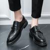 Business dress leather shoes men's size 38-46 pointed leather shoes double buckle British men's leather shoes