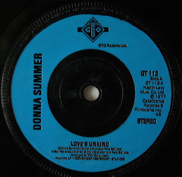 

7inch Record DONNA SUMMER Loves Unkind GT113 GTO 1977 UK Dance Electronica Used