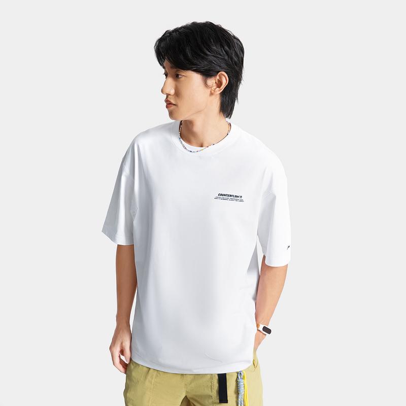 Li-Ning Outdoor Series CF Water Resistant Comfortable Antibacterial Short Sleeve T-Shirt Men Tops Standard-White ATSV189-8