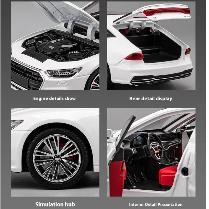 1/24 Scale A7 Limousine Alloy Diecast Model Car Sound & Light Toy for Kid Birthday Gift Box with Children Festival Present