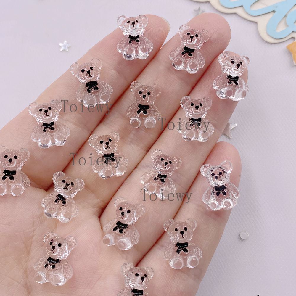 60Pcs Resin Kawaii Colorful Bowknot Bear Nail Art Charms Flat Back Rhinestone Figurines DIY Jewelry Accessories Scrapbook Crafts