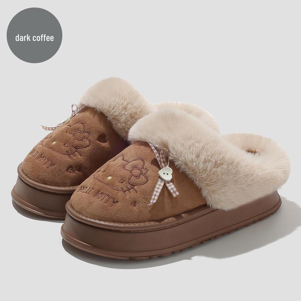 Women's Winter Plush Non-Slip Indoor Cotton Slippers - Furry Cartoon Design for Couples