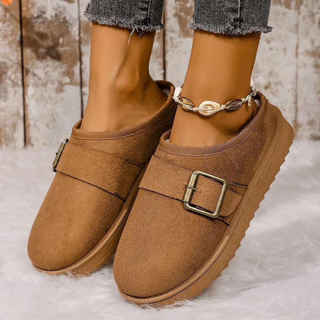 Snow Boots Women Winter Cashmere Warm Thick Soles Without Heel-covered Hair Half Slipper Cotton Shoes Cashmere Warm Boots