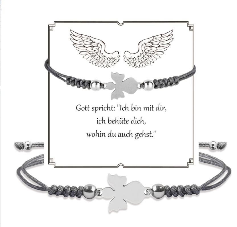 New Stainless Steel Angel Bracelet Handwoven Women's Adjustable Black Red Pink Woven Angel Bracelet