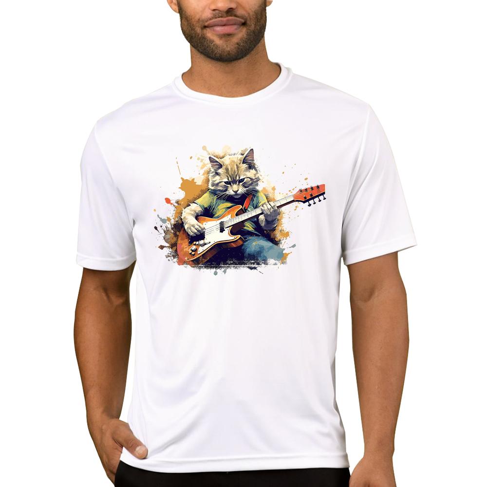 TEEHUB Vintage 3D Cat Play Guitar Men T-Shirt Fashion Streetwear Short Sleeve T Shirts Hipster Music Tee Cool Tops