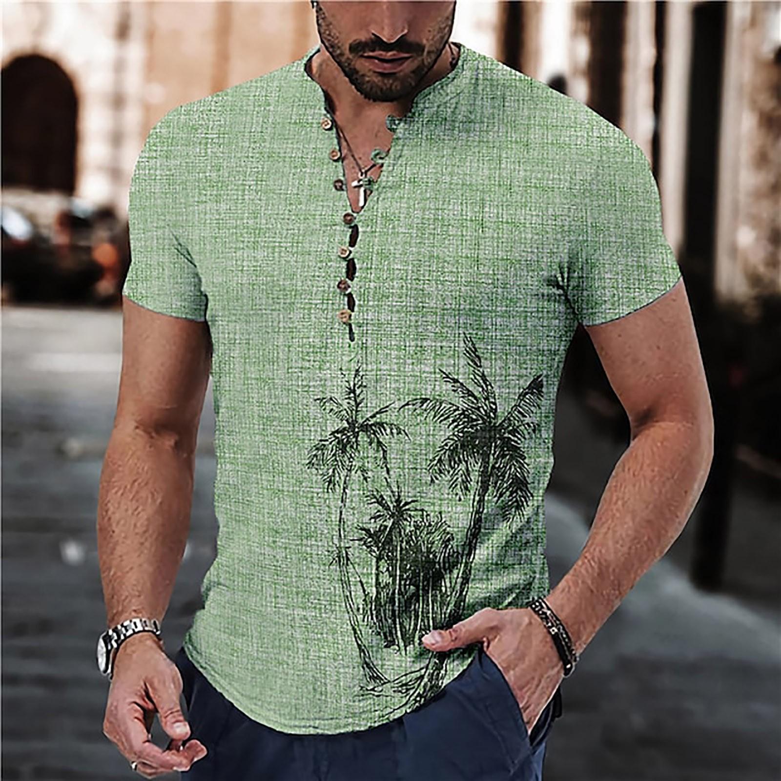 

Men s Shirt Floral Graphic Prints Stand Collar Outdoor Street Short Sleeve Print Clothing Apparel Fashion Streetwear Casual XXXL зелений