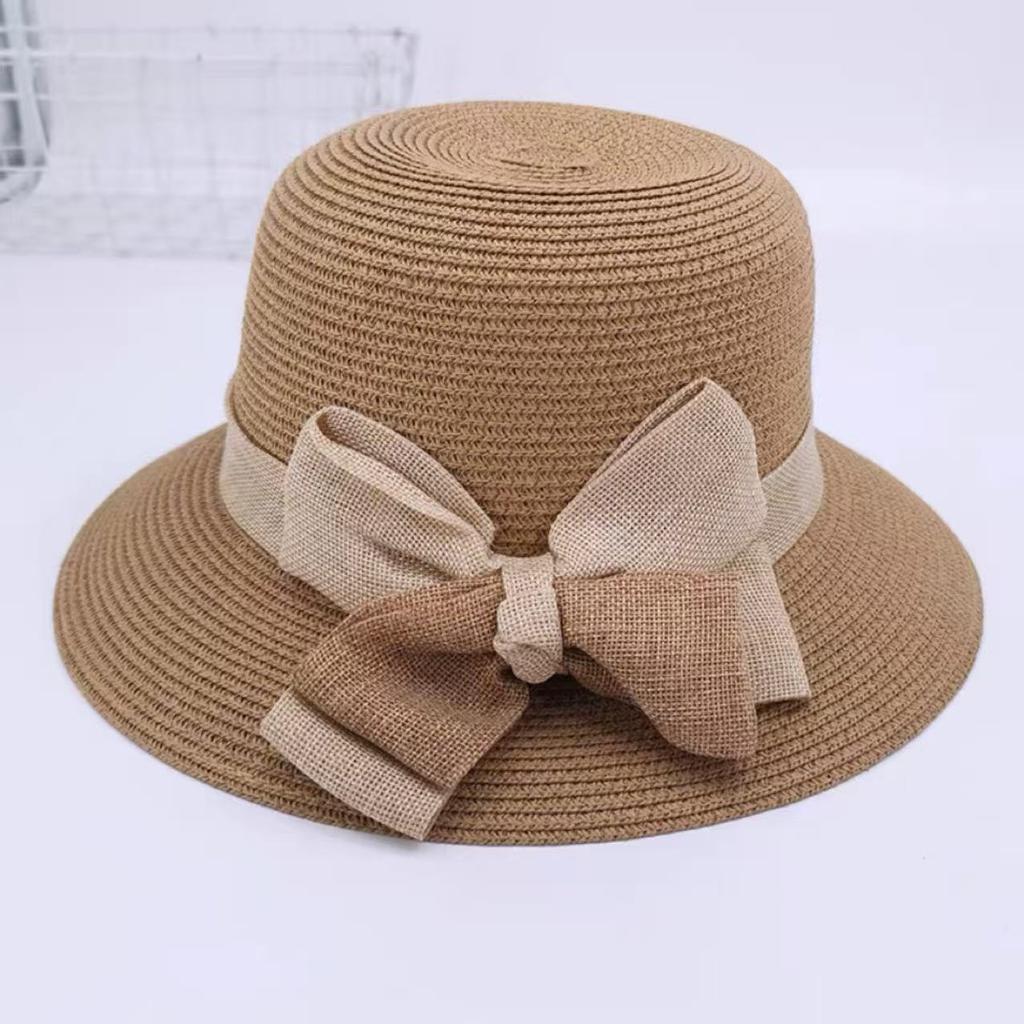 Bow Straw Hat Women's Spring and Summer Travel Visor Seaside UV Protection Versatile Sun Hat Casual Sun Protection Hat