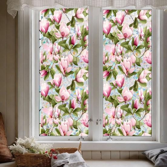Flower Stained Glass Window Film Lotus Morning Glory Floral Window Cling Removable Decorative Static Sticker UV Blocking Privacy Decals for Living