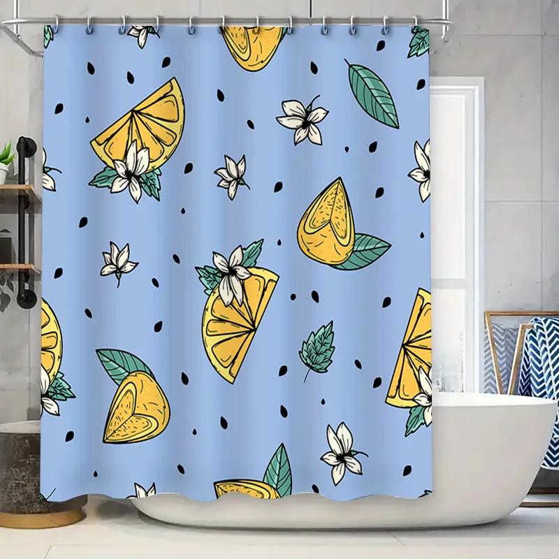 

Blue Floral Lemon Bath Curtain Decoration For A Refreshing Bathroom Update With Vibrant Colors And Elegant Design. Ideal For Mod W60H190(CM)-1 Pcs