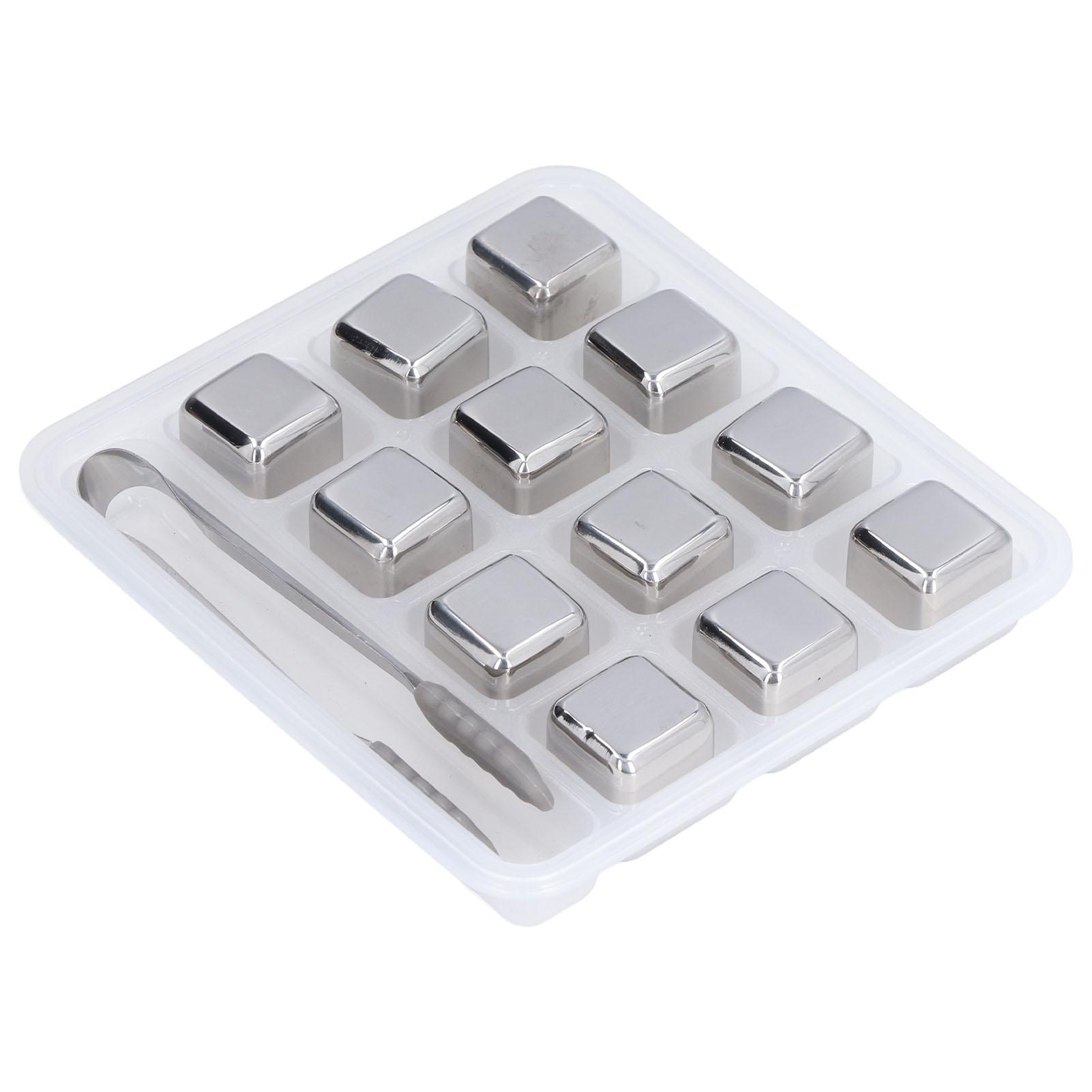 

12Pcs Whiskey Stones with Tong Storage Box Reusable Stainless Steel Beverage Ice Cubes Set for Home Bar Use
