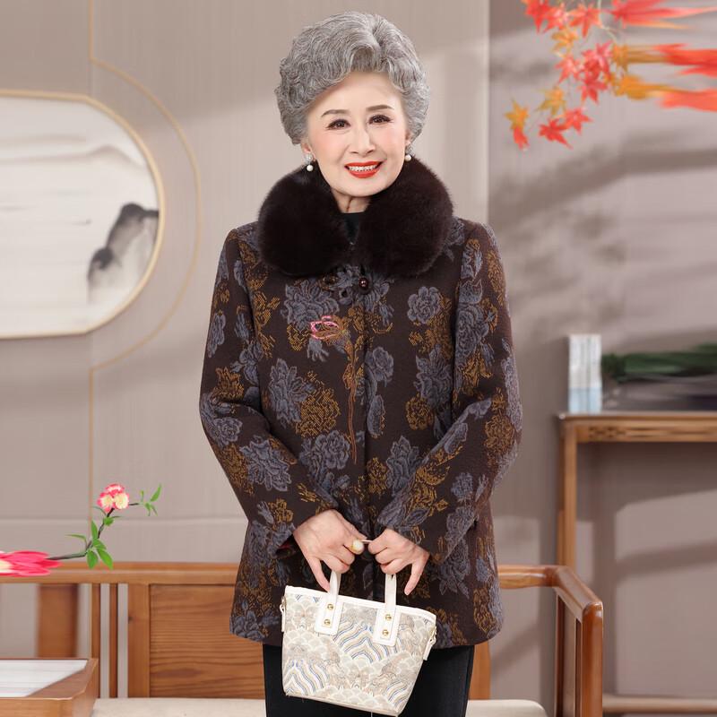 Elderly Women's Plush Lined Winter Tang Suit Jacket