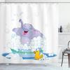 Cartoon Elephant Shower Curtain with Hooks – Bubble Bath, Duck & Water Fun, Wild Animal Kids Theme, Multicolor Decor