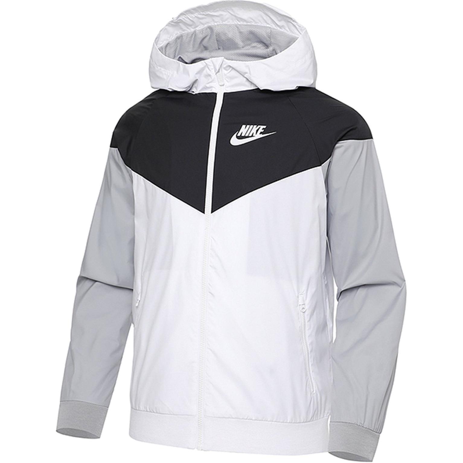 Nike Sportswear Windrunner Older Kids  Jacket White Black Wolf Grey 850443-102 XS