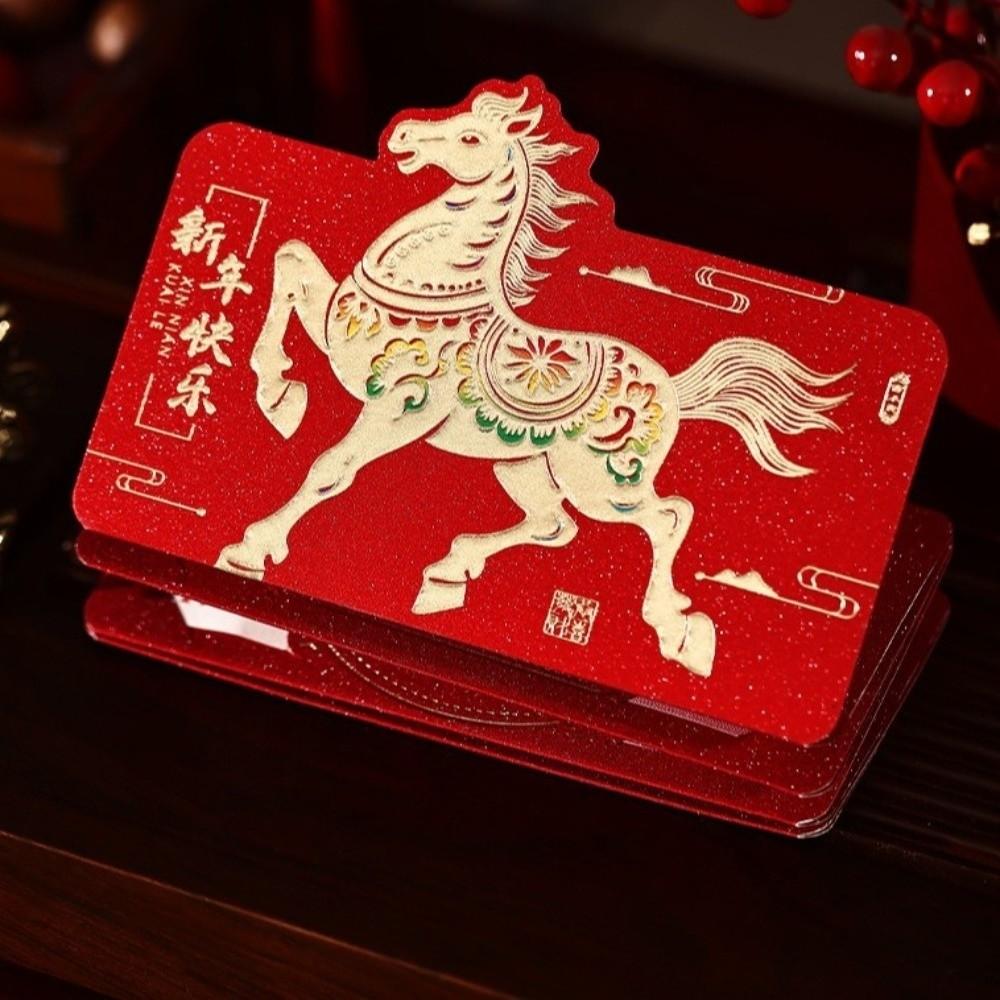 6 Cards Folding Red Envelopes Paper Cartoon New Year Money Envelope 2026 Horse Year Hongbao Red Pockets Spring Festival