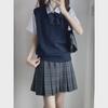 Japanese College Style V-Neck Sweater Vest - Solid Color Knit for Spring & Autumn