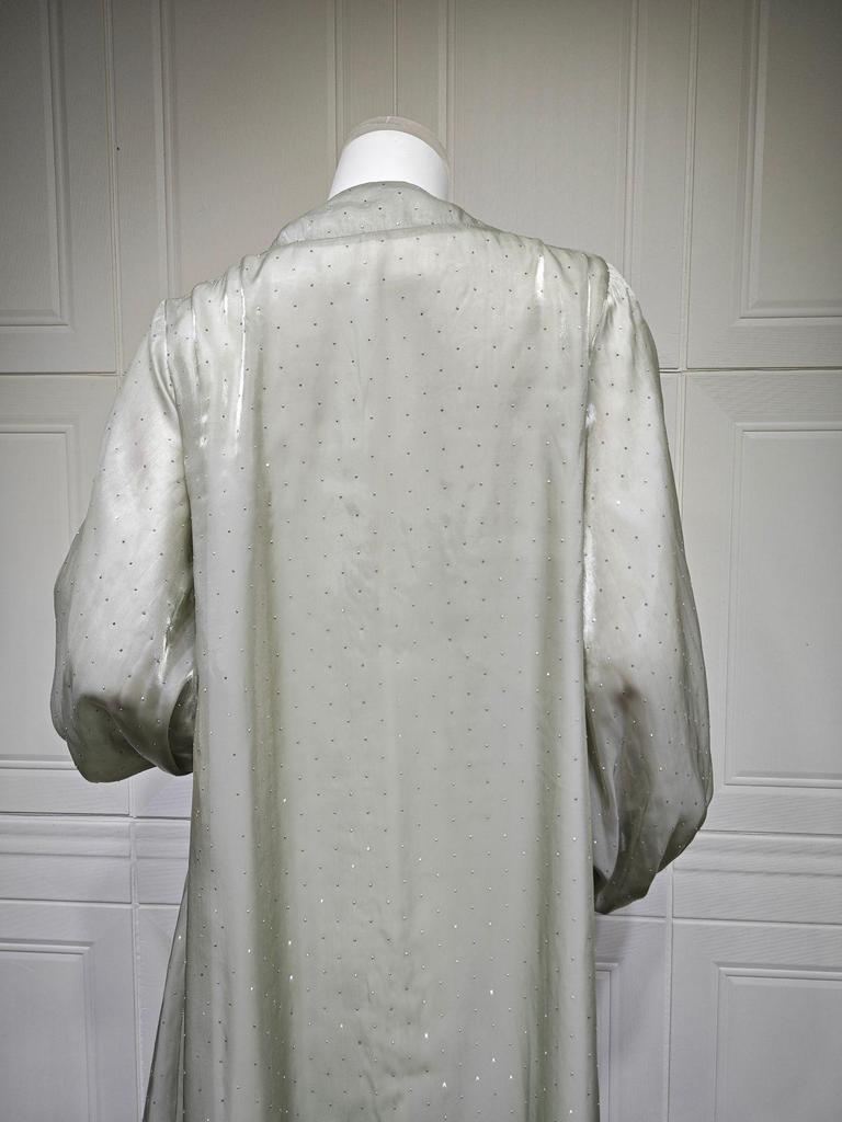 AB453 Puff Sleeve Cardigan: Elegant Long Dress & Robe Set with Hot Drill Accents