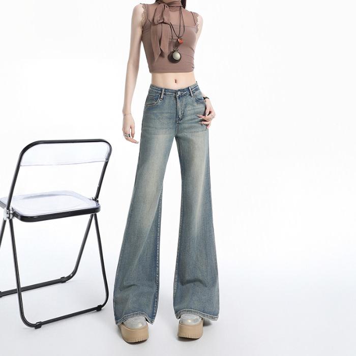 M1 Spicy American Mid-Low Waist Wide Leg Bell Bottom Jeans for Women