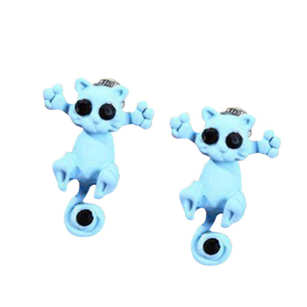 1 Pair Women Earrings Animal Cartoon Ear Studs Cartoon Push-back Earrings - Black White