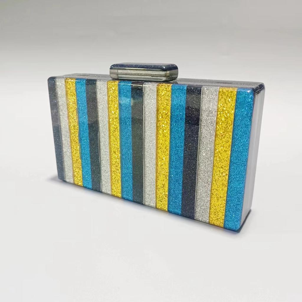 Summer Dinner Bag Retro Color Bar Splicing Acrylic Shoulder Chain Bag Bag Women