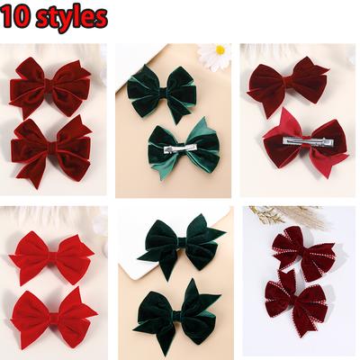 2PCS Velvet Bow Girls Hair Clip Sweet Retro Red Green Bow Hair Clip Handmade Hair Clip Headwear Children's Hair Accessories