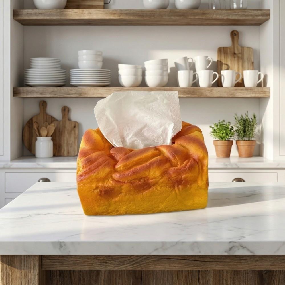 Food Toast Bread Simulation Bread Tissue Rack Storage Box Desktop Organizer Fake Toast Tissue Holder Ornament Square