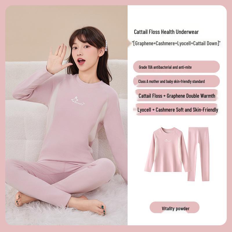 Girls  Autumn Lycra Cotton Base Layer Pajama Set - Warm and Lightweight for Teen Students Large