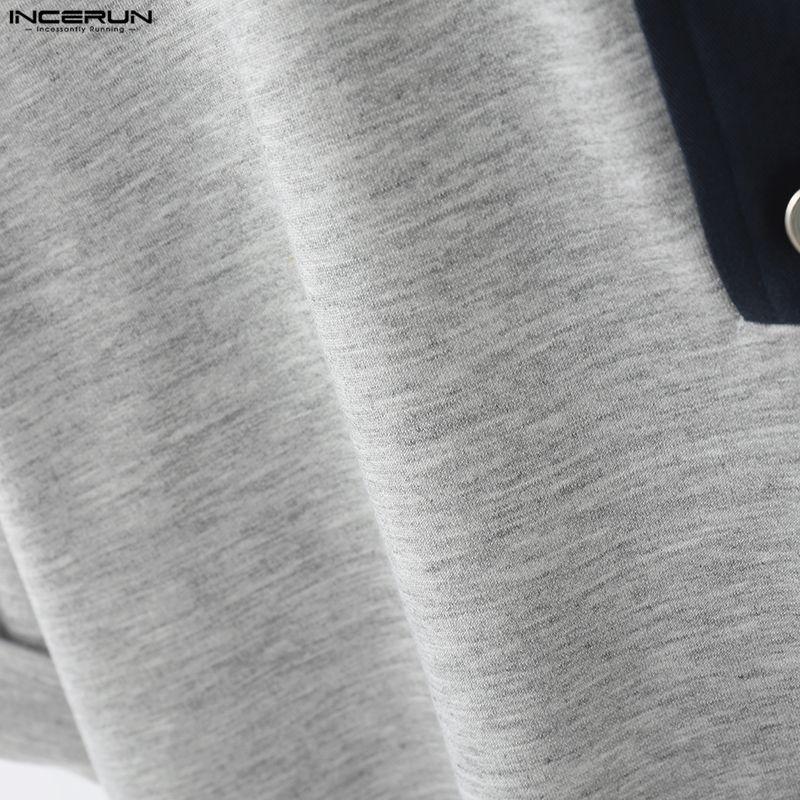 INCERUN Two Pieces Men Short Sleeve Splicing Hooded T-shirts Long Pants Sets