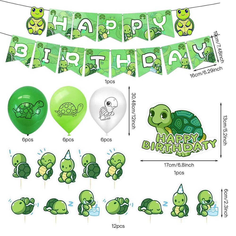Latex Turtle Party Supplies Set Green Turtle Cake Topper Happy Birthday Banner  Boy