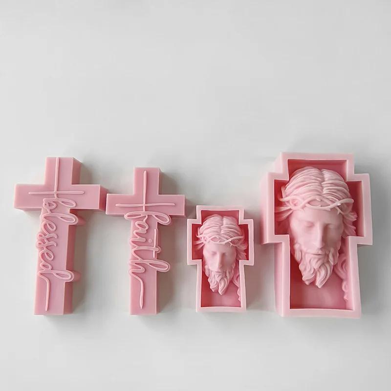 Sculpture Cross Aroma Candle Resin Plaster Ornament Mold Home Decor Crafts Making Mould