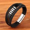 European And American Popular Stainless Steel Leather Bracelet Men's Multilayer Woven Leather Bracelet