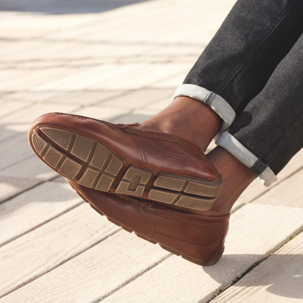 Clarks Markman Plain Loafers In Dark Tan Size Men's Slip-On Leather, 25.5cm