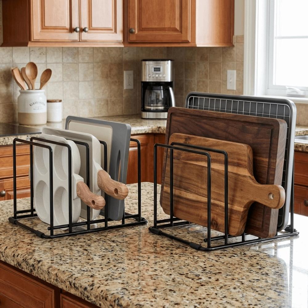 Heavy Duty 5 Slots Divided Rack Rust-Resistant Metal Dish Rack Cutting Board Storage Rack  Cabinet