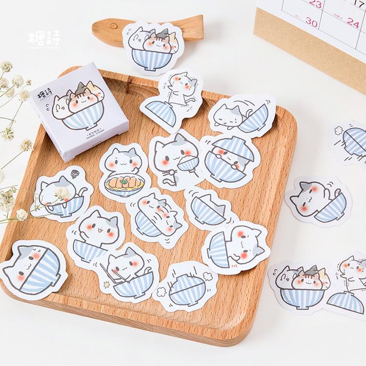 

45pcs Cute Animal Cat Stickers, Cat in Bowl Cartoon Sticker Set Decor Kawaii Animal Stickers Scrapbook Journal for Laptop Cup