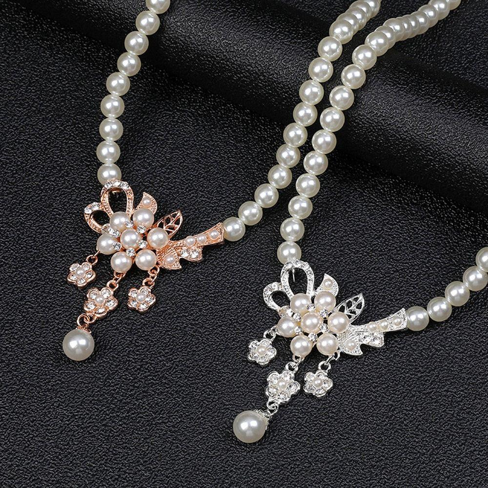 Korean Style Women Necklace Dangle Earrings Water Drop Earrings Bridal Wedding Jewelry Set