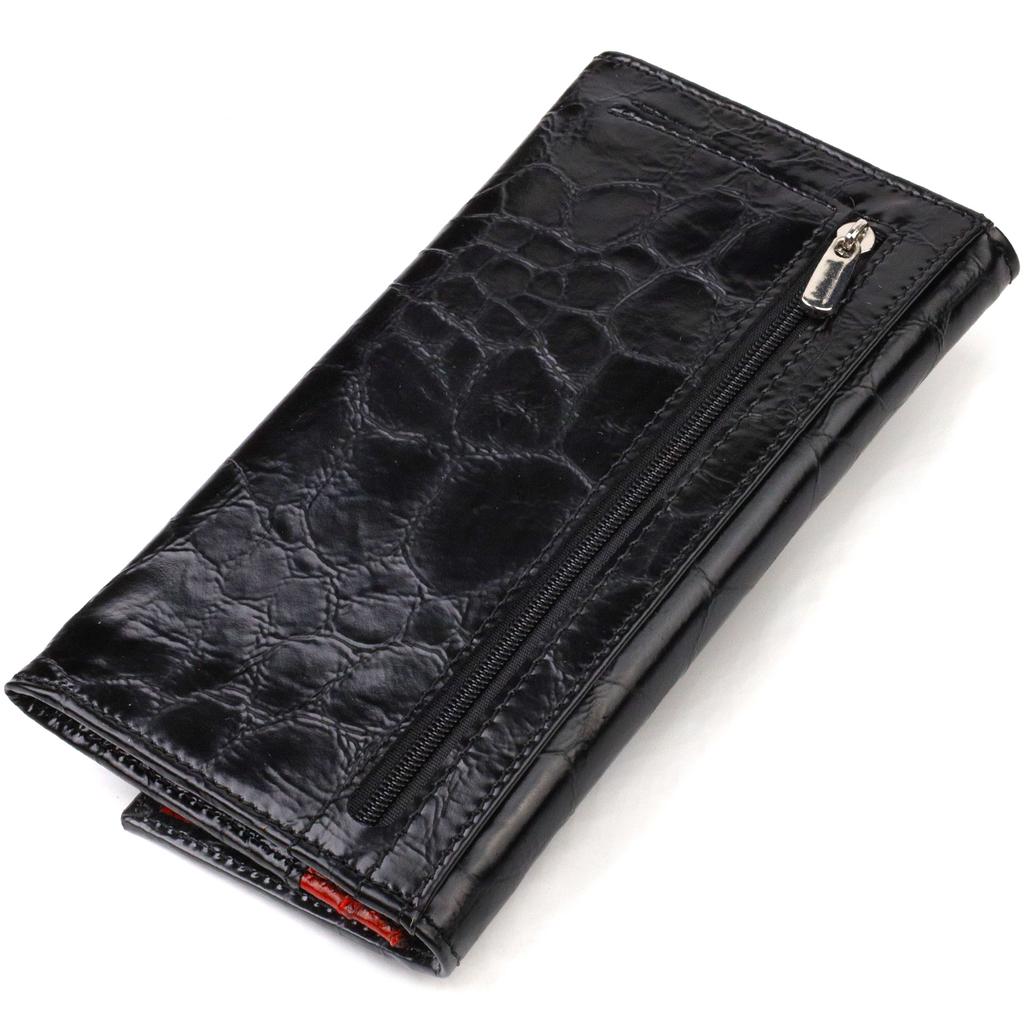Unusual Women's Wallet Made of Genuine Textured Leather CANPELLINI 21834 Black