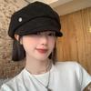Vintage Pleated Black Beret Female Autumn and Winter Face Small Octagonal Hat Big Head Circumference Newsboy Painter Hat