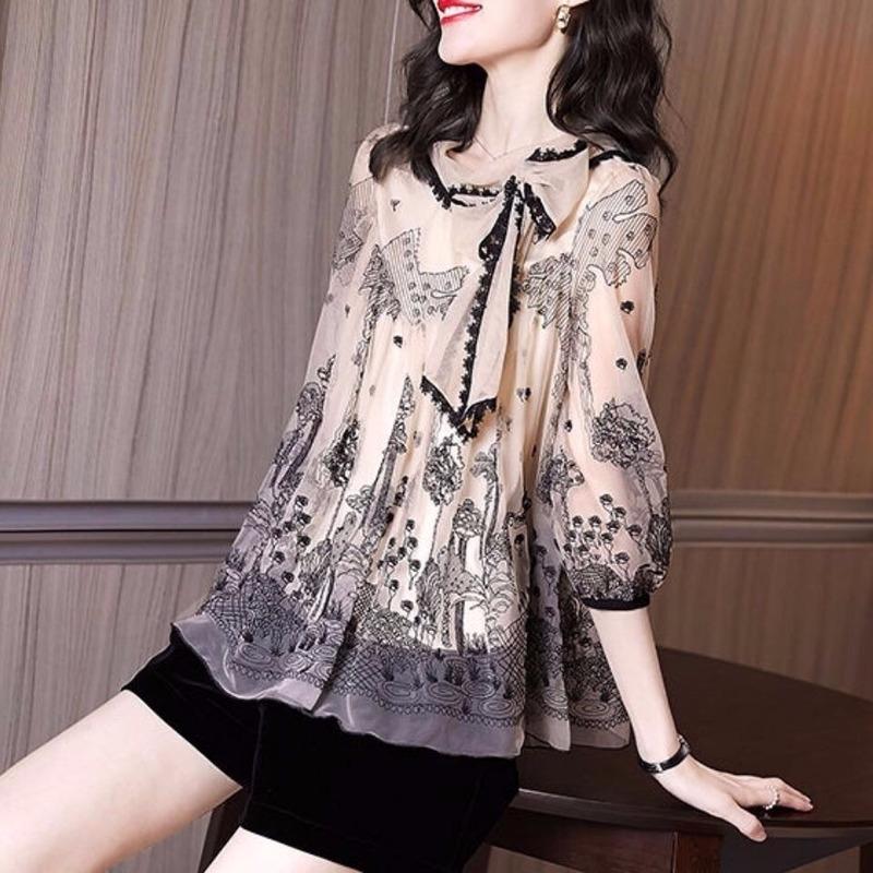 Nová jarní a podzimní móda 2022 Francouzská košile s krajkovým spodním lemem v západním stylu pro volný čas ženy