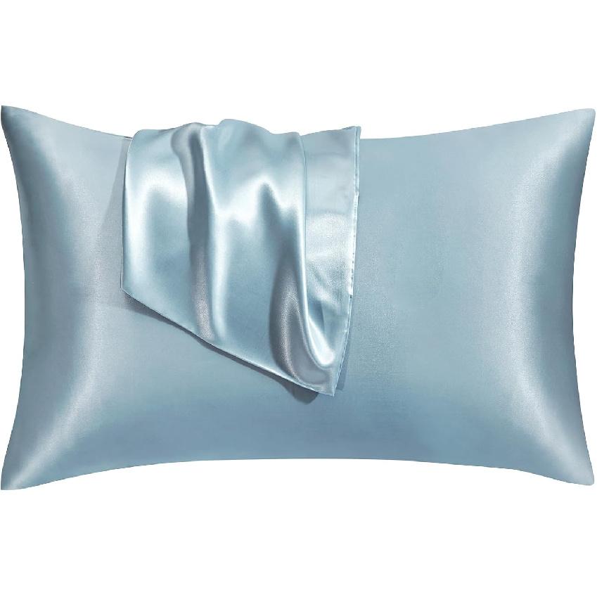 EHEYCIGA Satin King Pillow Cases Set of 2, Soft Pillowcases for Hair and Skin Similar to Silk, Blue Pillow Case 2 Pack with Envelope Closure, 20X40