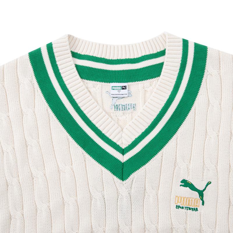 Puma Sweater Vest Striped Knit Women Vests Off-White 537969-65