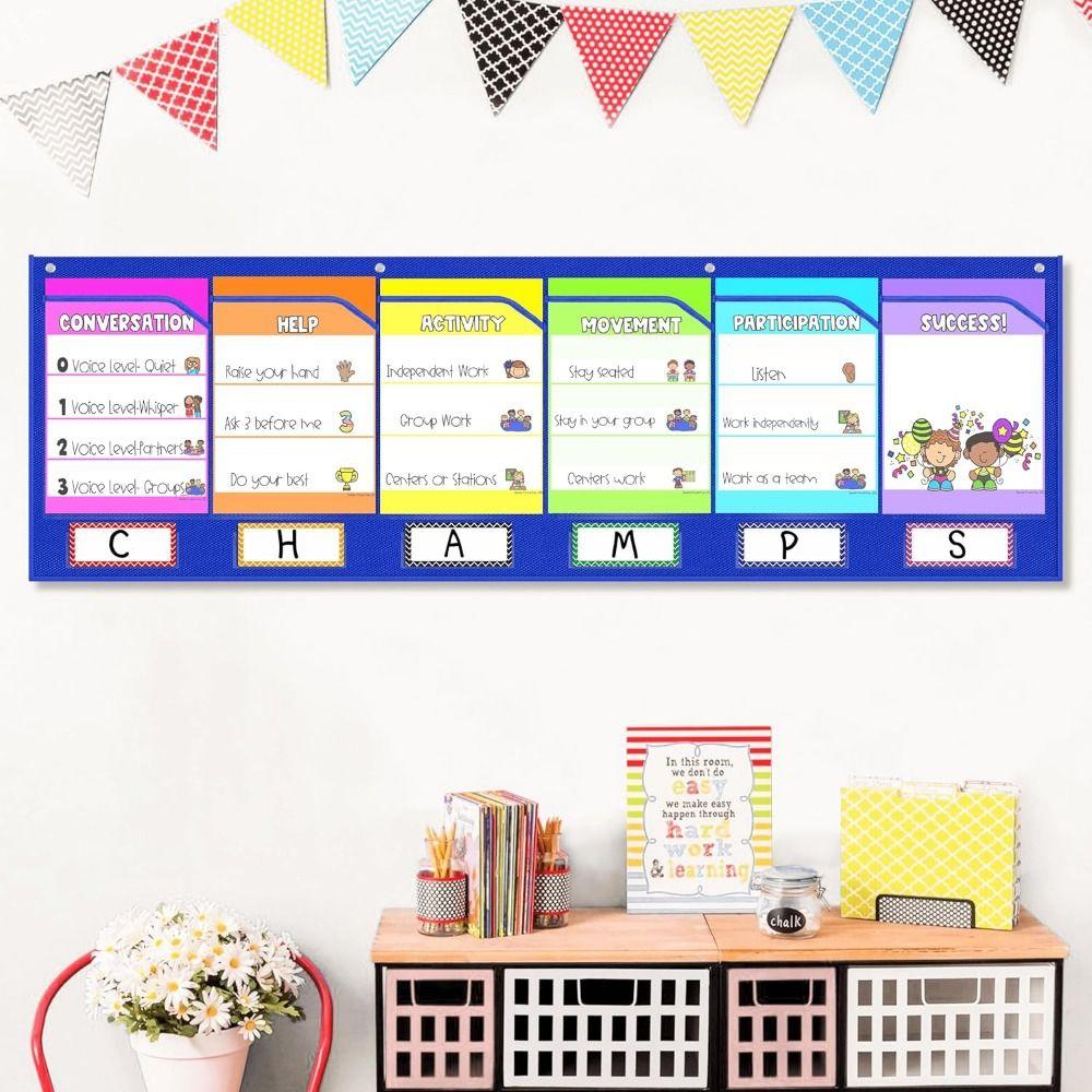 Wall Mounted Wall Pocket Chart with Label Reusable File Storage Pocket Chart  Homeschool Use