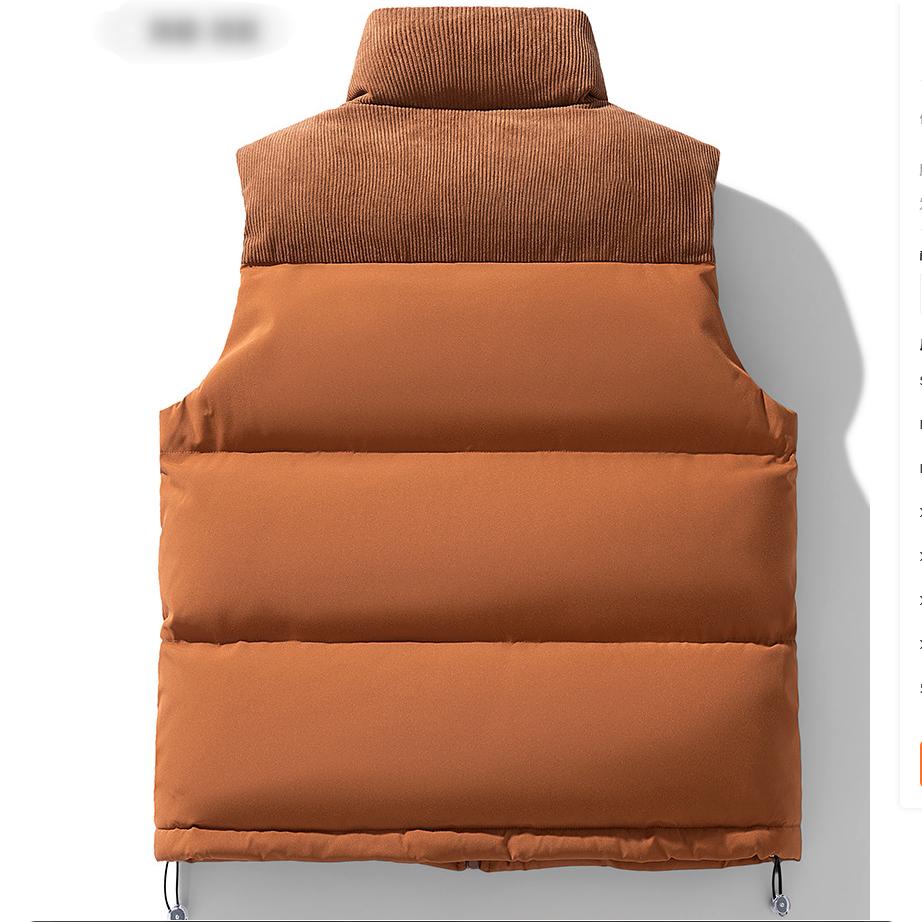 Autumn and Winter Down Cotton Waistcoat Men's Thick Vest Jacket Loose Bread Waistcoat Waistcoat