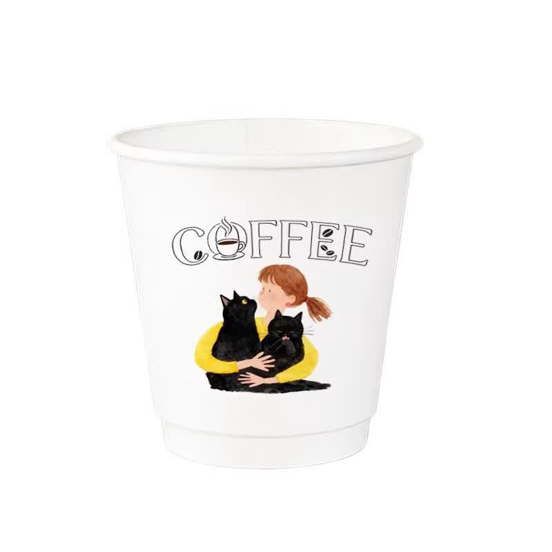 Hanye Oil Painting Forest Disposable Double-Layer Paper Cups with Lids