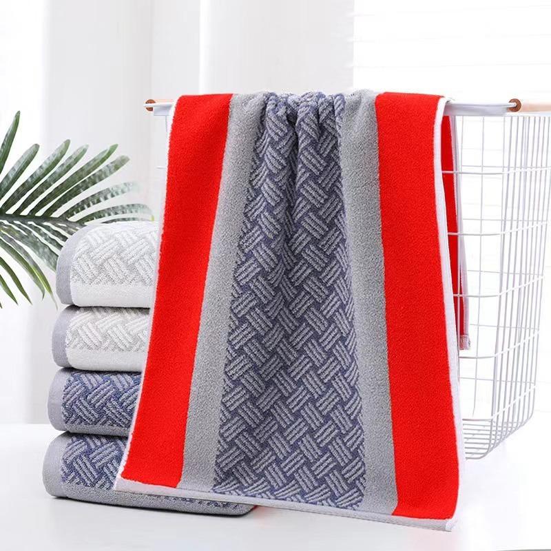 Striped Soft Absorbent Thickened Towel Pure Cotton Face Towel with Embroidery