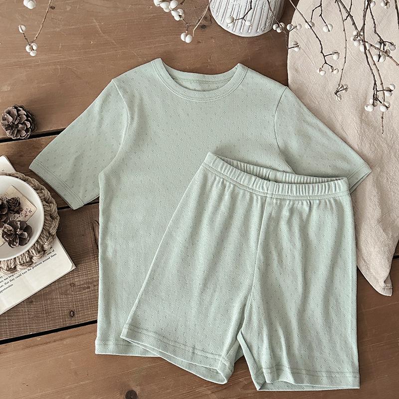 Summer Kids Cotton Pajama Set Class A Baby Breathable Solid Home Wear Two Piece Suit