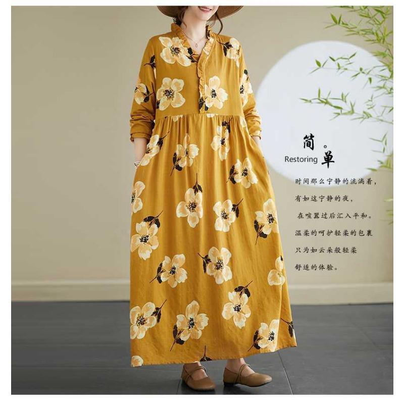 Loose Mulle Lace Long Sleeve Hem Long Dresses