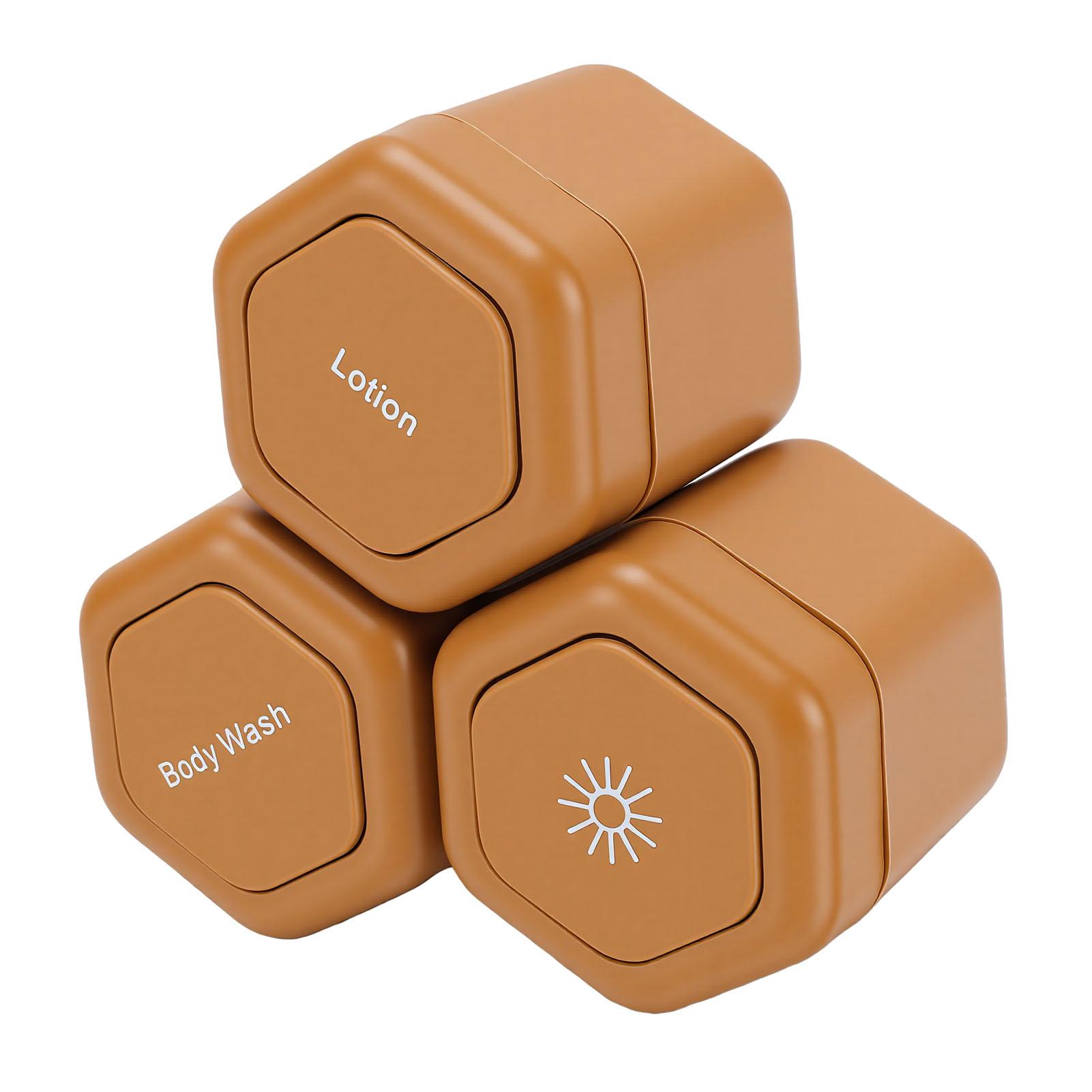 3pcs Magnetic Travel Containers 40ml Hexagonal High Capacity Portable Modular Magnetic Travel Jars Brown коричневый