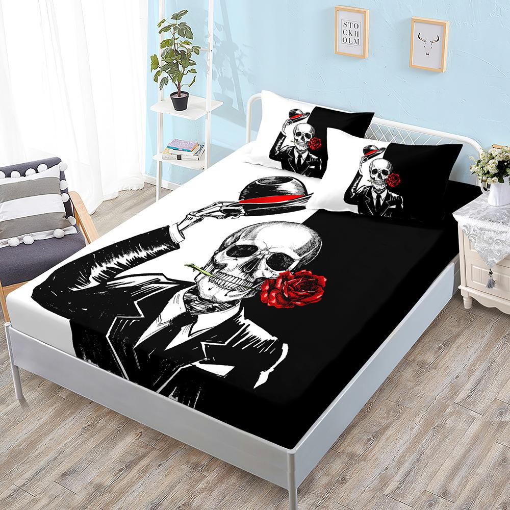 Skull Mattress Three-Piece Set, Bedspread, Pillowcase, Mattress Protective Cover, Dust-Proof And Non-Slip.