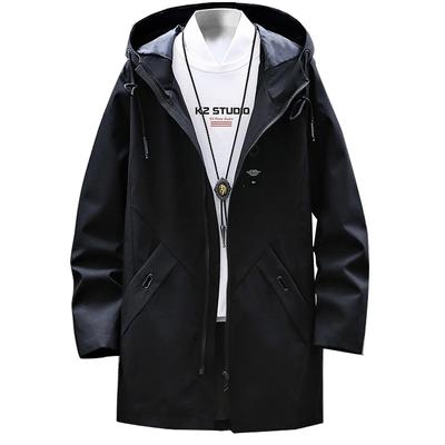 Autumn Cold Plain Stadium Large Trench Black M [GUTHONG] Men's Jacket, Hooded, Clothes, Windproof, Protection, Fashionable, Jacket, Jacket, Size,